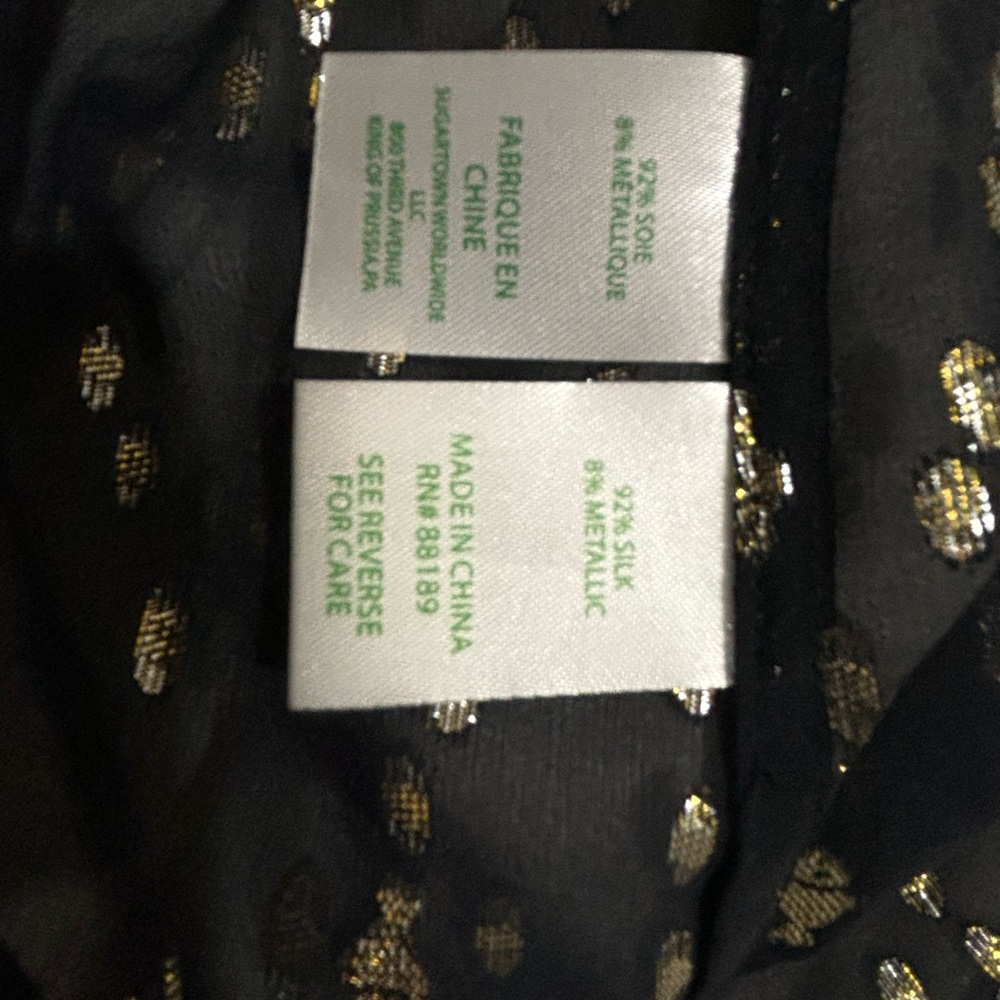 Lilly Pulitzer Black Gold Metallic Silk V Neck Blouse Size Large - Picture 8 of 8